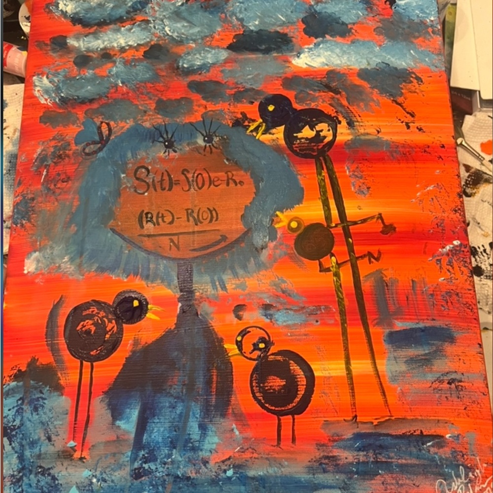 Vibrant Blue and Orange Bird Art Canvas